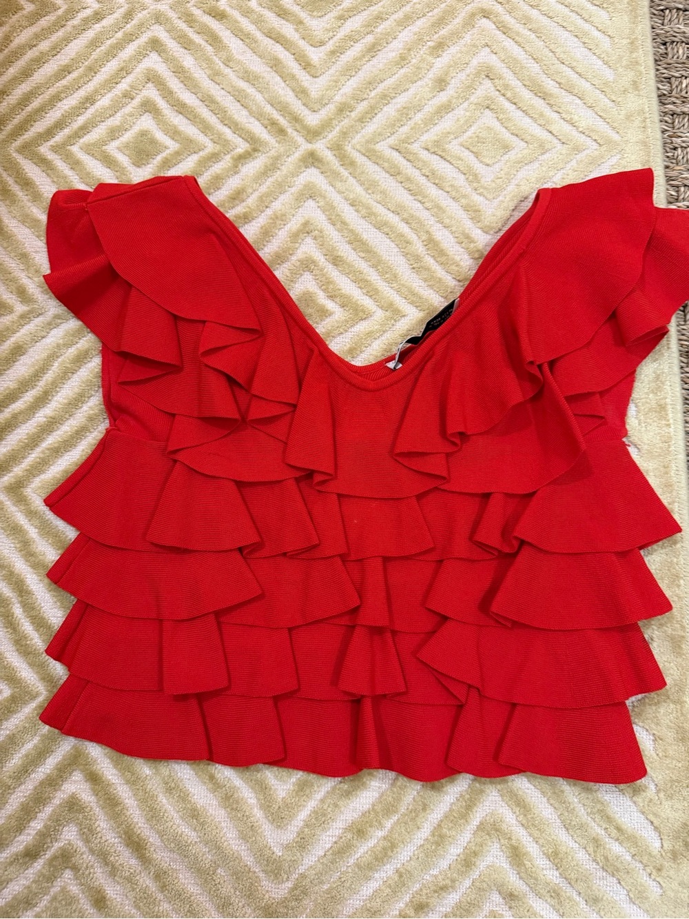 Zara Red Tiered Ruffle Crop Top